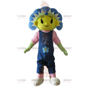BIGGYMONKEY™ mascottekostuum met grote blauwe, gele en groene