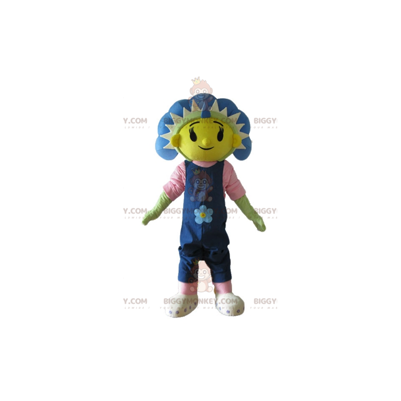 Riesiges BIGGYMONKEY™-Maskottchen-Kostüm mit blauer, gelber und Riesiges BIGGYMONKEY™-Maskottchen-Kostüm mit blauer, gelber und