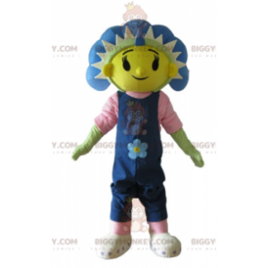 Disfraz de mascota BIGGYMONKEY™ con flor azul, amarilla y verde gigante - Mascotas de plantas - BiggyMonkey.com