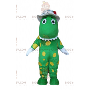 Yellow Polka Dots Green Crocodile Dinosaur BIGGYMONKEY™ Mascot