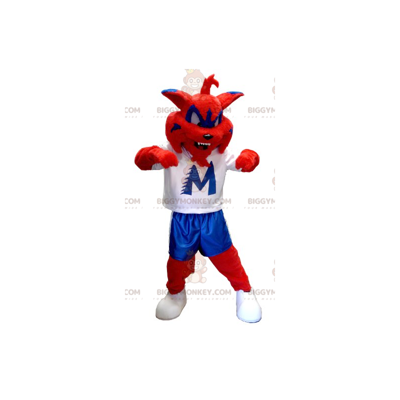 Röd blå och vit katt BIGGYMONKEY™ maskotdräkt - BiggyMonkey Röd blå och vit katt BIGGYMONKEY™ maskotdräkt - BiggyMonkey