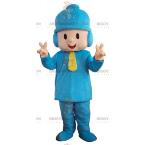 Boy BIGGYMONKEY™ Mascot Costume in Blue Outfit with Beanie -