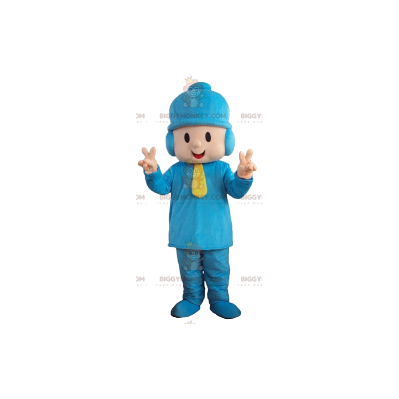 Dreng BIGGYMONKEY™ maskotkostume i blåt outfit med beanie - Dreng BIGGYMONKEY™ maskotkostume i blåt outfit med beanie -