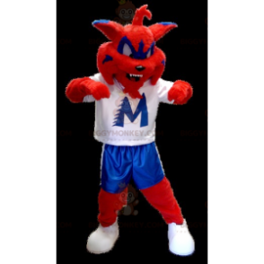 Roodblauwe en witte kat BIGGYMONKEY™ mascottekostuum -