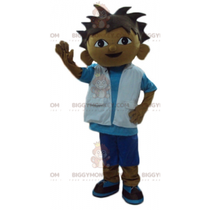 Blandet race dreng BIGGYMONKEY™ maskot kostume i blåt og hvidt