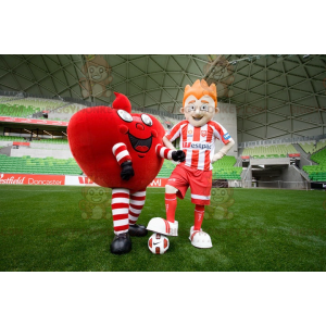 2 BIGGYMONKEY™s mascot a giant red heart and a soccer player -