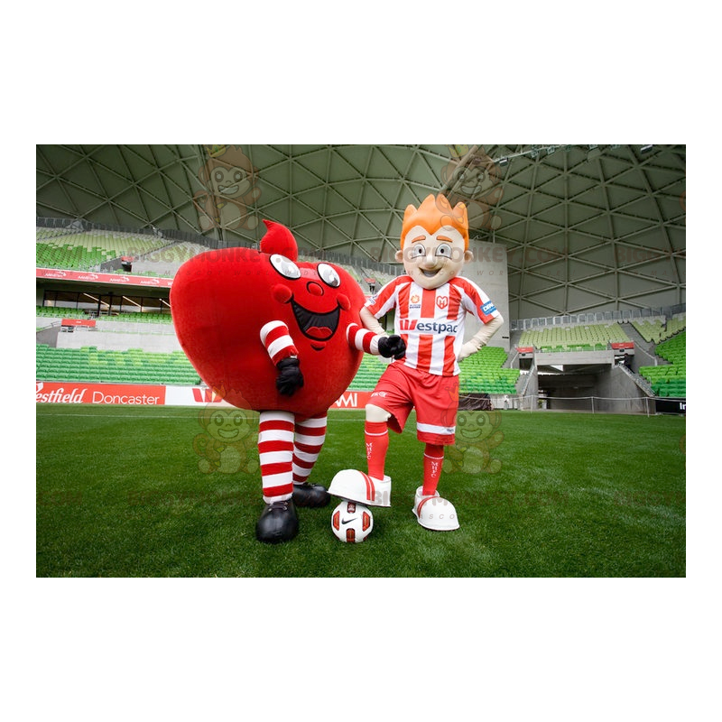 2 BIGGYMONKEY™s mascot a giant red heart and a soccer player -
