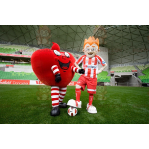 2 BIGGYMONKEY™s mascot a giant red heart and a soccer player -