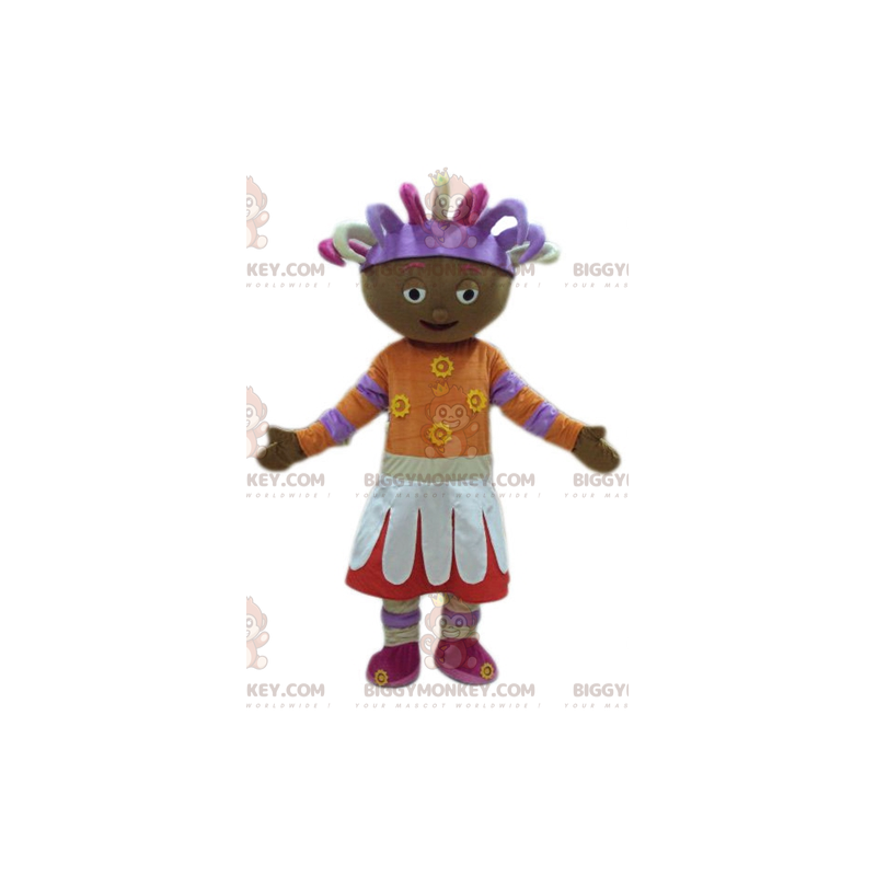 BIGGYMONKEY™ Mascottekostuum Afrikaans meisje in kleurrijke BIGGYMONKEY™ Mascottekostuum Afrikaans meisje in kleurrijke