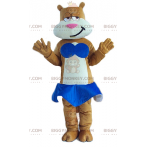 Brown and White Cat BIGGYMONKEY™ Mascot Costume with Blue Skirt