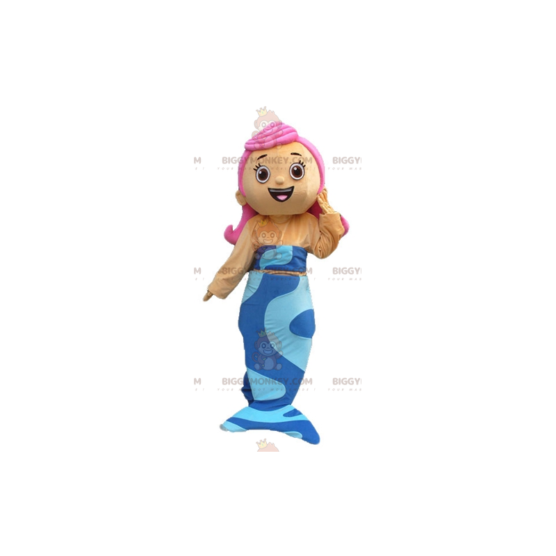 Traje de mascote BIGGYMONKEY™ de linda sereia azul com cabelo Traje de mascote BIGGYMONKEY™ de linda sereia azul com cabelo
