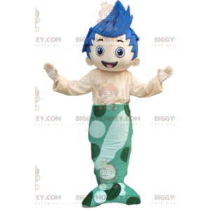 Blauhaariger Meerjungfrauenjunge BIGGYMONKEY™ Maskottchenkostüm