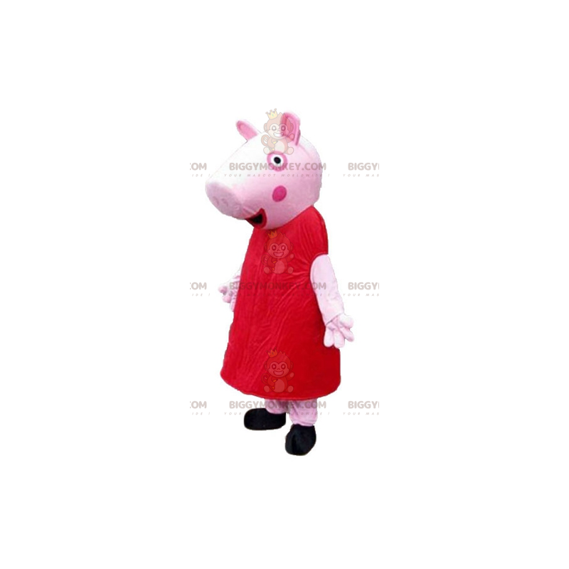 Disfraz de mascota de BIGGYMONKEY™ Pink Pig con vestido rojo - Disfraz de mascota de BIGGYMONKEY™ Pink Pig con vestido rojo -