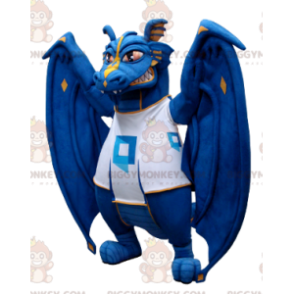 Blau-weißer Drache BIGGYMONKEY™ Maskottchen-Kostüm -