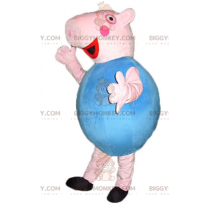 Cute Round Pink And Blue Pig BIGGYMONKEY™ Mascot Costume -