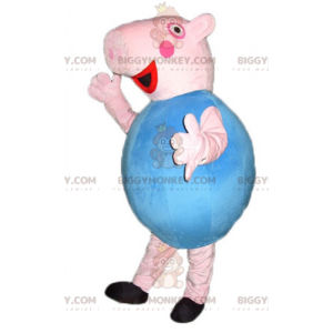 Śliczny, okrągły, różowo-niebieski kostium maskotki świnki