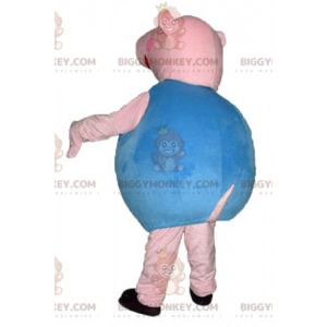 Fantasia de mascote BIGGYMONKEY™ de porco redondo rosa e azul
