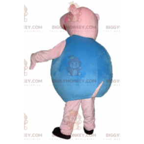 Roztomilý kostým maskota kulatého růžového a modrého prasete BIGGYMONKEY™ - Maskoti slavní lidé - BiggyMonkey.com