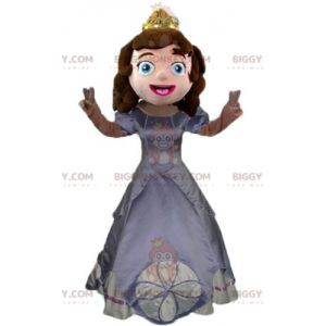 Kostým princezny BIGGYMONKEY™ maskota s šedými šaty a korunou –