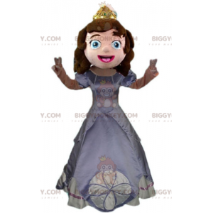 Traje de mascote da princesa BIGGYMONKEY™ com vestido cinza e