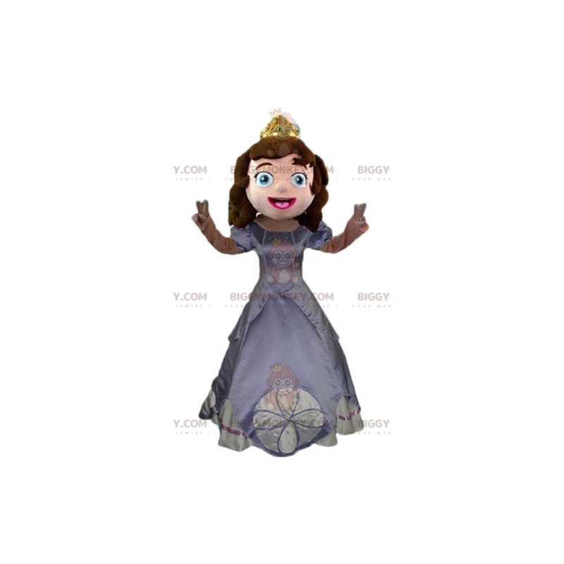 Prinsesse BIGGYMONKEY™ maskotkostume med grå kjole og krone -