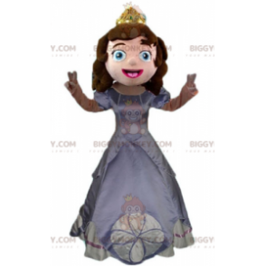 Prinsesse BIGGYMONKEY™ maskotkostume med grå kjole og krone -