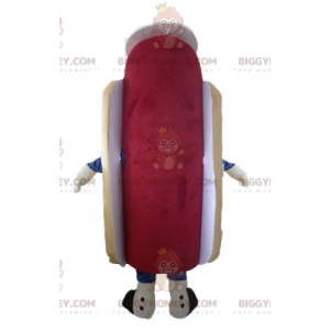 Sød og farverig kæmpe hotdog BIGGYMONKEY™ maskotkostume med hat