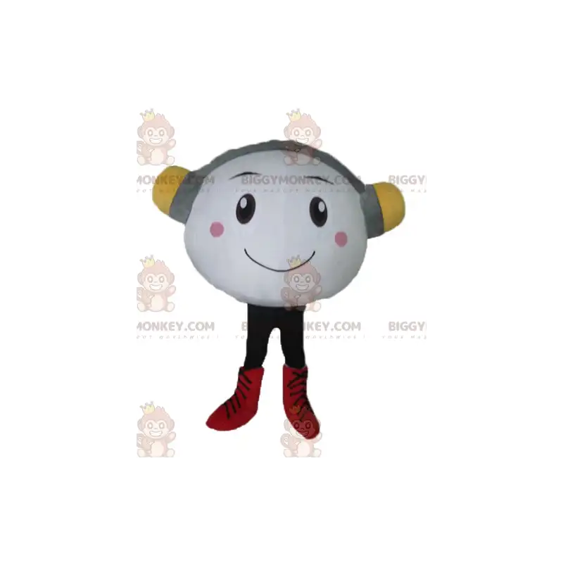 Kostým maskota BIGGYMONKEY™ Velmi usměvavý bílý sněhulák se Kostým maskota BIGGYMONKEY™ Velmi usměvavý bílý sněhulák se