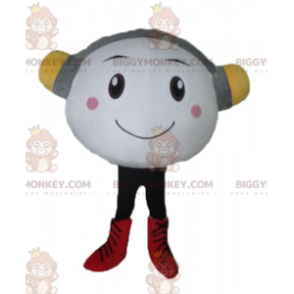 Disfraz de mascota BIGGYMONKEY™ Muñeco de nieve blanco muy sonriente con auriculares - Mascotas humanas - BiggyMonkey.com