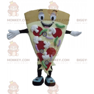 Farverigt smilende kæmpe pizzaskive BIGGYMONKEY™ maskotkostume