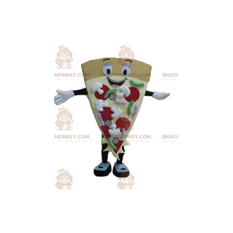 Colorful Smiling Giant Pizza Slice BIGGYMONKEY™ Mascot Costume