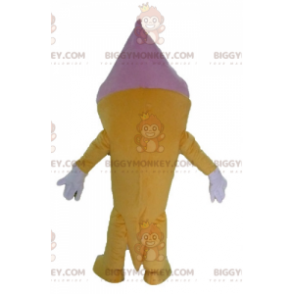 Traje de mascote gigante rosa e amarelo de casquinha de sorvete