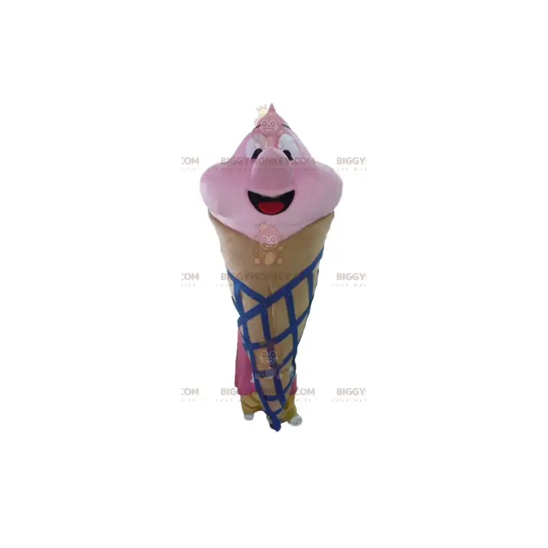 BIGGYMONKEY™ Giant Brown Pink and Blue Ice Cream Cone Mascot BIGGYMONKEY™ Giant Brown Pink and Blue Ice Cream Cone Mascot