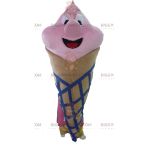 Costume de mascotte BIGGYMONKEY™ de cornet de glace géant marron rose et bleu - Mascotte alimentaires - BiggyMonkey.com