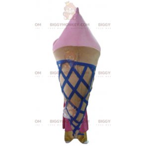 Costume de mascotte BIGGYMONKEY™ de cornet de glace géant marron rose et bleu - Mascotte alimentaires - BiggyMonkey.com