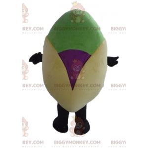 BIGGYMONKEY™ gigantisk beige lila och grön pistagemaskotdräkt -