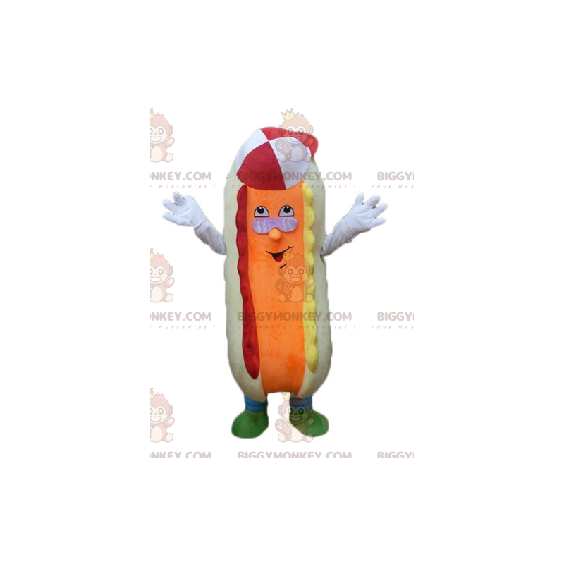 Costume de mascotte BIGGYMONKEY™ de hot-dog beige et orange Costume de mascotte BIGGYMONKEY™ de hot-dog beige et orange