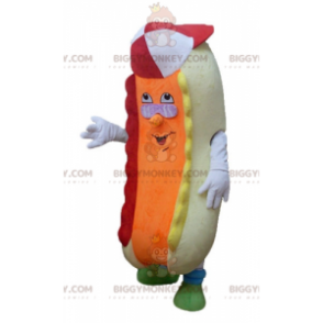 Barevný a vtipný kostým maskota v béžové a oranžové barvě hot dog BIGGYMONKEY™ - Jídlo maskot - BiggyMonkey.com