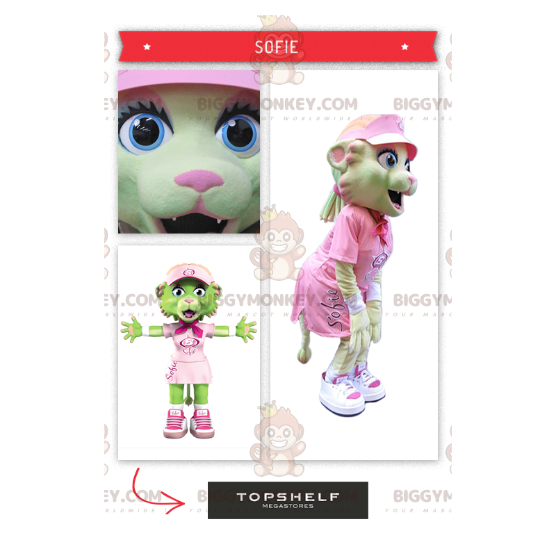 BIGGYMONKEY™ mascottekostuum schattige kat gekleed in roze - BIGGYMONKEY™ mascottekostuum schattige kat gekleed in roze -