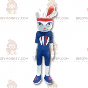 Sportovní kostým maskota bílého králíka BIGGYMONKEY™ v modrém –