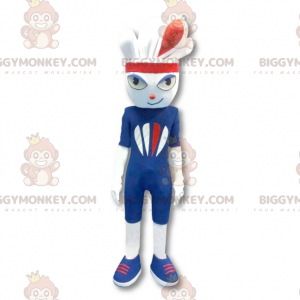 Sporty White Rabbit BIGGYMONKEY™ Mascot Costume Dressed in Blue