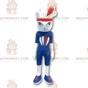 Αθλητική στολή μασκότ BIGGYMONKEY™ White Rabbit ντυμένη στα μπλε - Μασκότ κουνελιού - BIGGYMONKEY_053 - BiggyMonkey.com