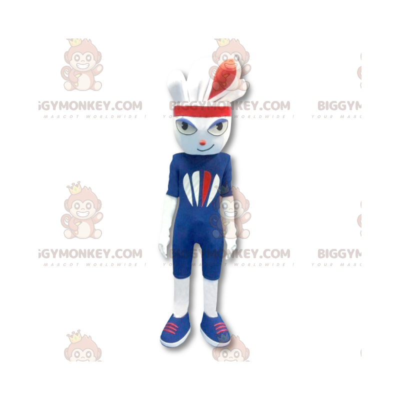 Sportovní kostým maskota bílého králíka BIGGYMONKEY™ v modrém –