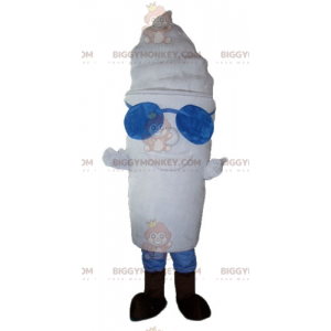 Kæmpe ispotte BIGGYMONKEY™ maskotkostume helt hvidt med briller
