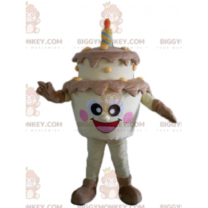 Brown and Yellow Giant Birthday Cake BIGGYMONKEY™ Mascot