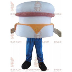 BIGGYMONKEY™ jätte vit rosa och orange hamburgermaskotdräkt -