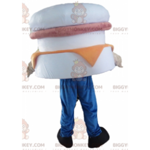Traje de mascote de hambúrguer gigante branco rosa e laranja
