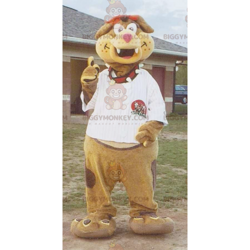 Brown and Tan Dog BIGGYMONKEY™ Mascot Costume with White Brown and Tan Dog BIGGYMONKEY™ Mascot Costume with White