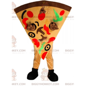 Mycket färgglad jätte pizzaskiva BIGGYMONKEY™ maskotdräkt -