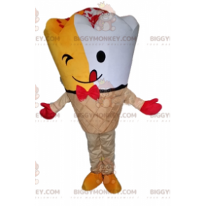 BIGGYMONKEY™ Maskottchen-Kostüm Gelb-weiße Riesen-Eistüte -